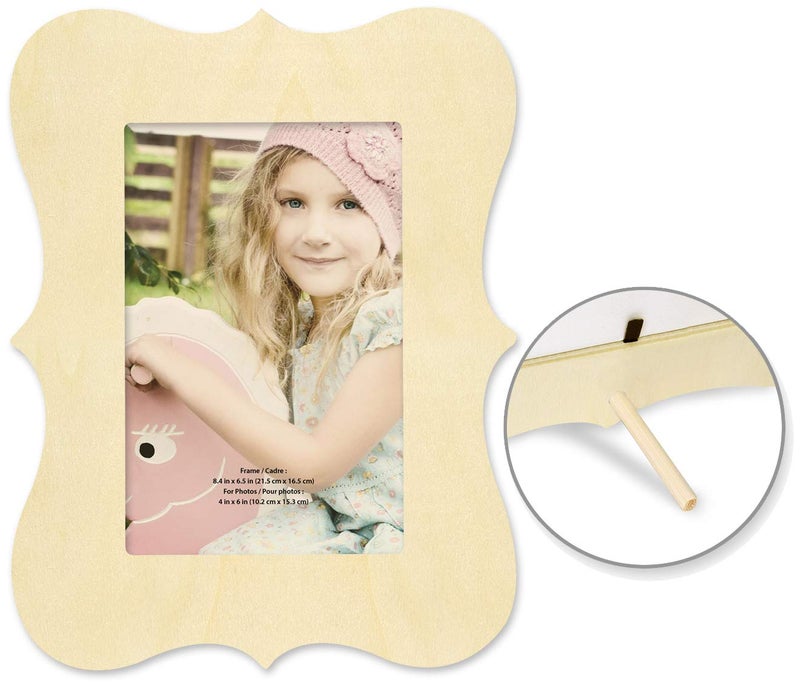 AoneFun إطارات صور خشبية غير مكتملة للحرف اليدوية - إطارات خشبية غير مكتملة مع قاعدة لصنع إطارات صورك الخاصة إطارات قابلة للطلاء تناسب صورة بحجم 4x6 بوصة إطارات حرفية مع قاعدة طلاء الإطار (1 عبوة) - Image 5