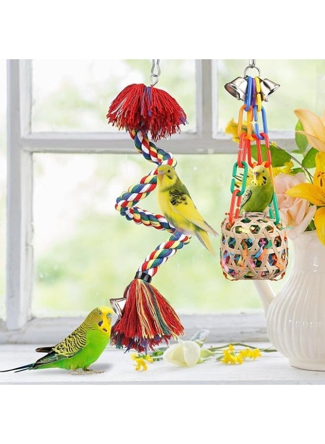Sylqvxh 5 Pack Bird Toys Parakeet Toy Parrot Chewing Shredding Foraging Toys with Rope Perch Hanging Toy Bird Cage Accessories for Cockatiel Conure Budgies Lovebird - Image 3