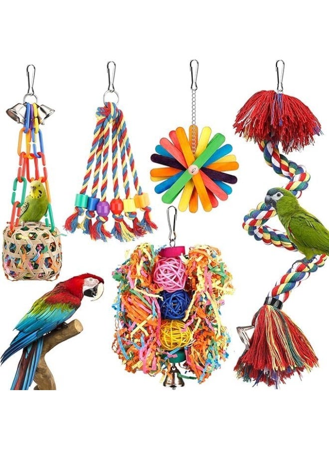 Sylqvxh 5 Pack Bird Toys Parakeet Toy Parrot Chewing Shredding Foraging Toys with Rope Perch Hanging Toy Bird Cage Accessories for Cockatiel Conure Budgies Lovebird - Image 1