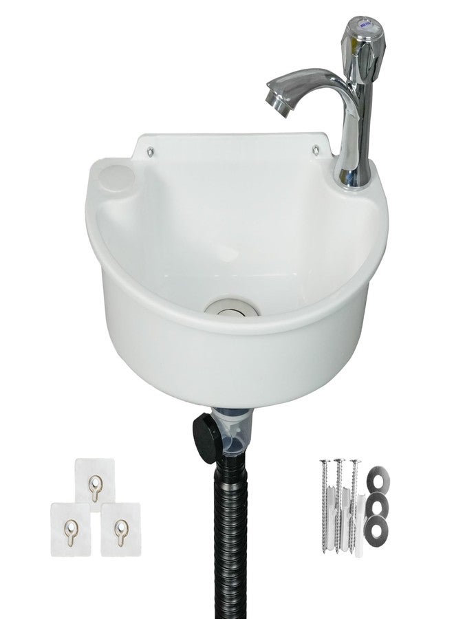 shawoo Small Bathroom Sink Wall Mount Bathroom Sink, No-Drill Installation Self-Adhesive Sink 11.8 x 8.2 Inch with 1.26 Inch Faucet Hole, Mini Plastic Sink for Home, Dorm, Garage - Image 1