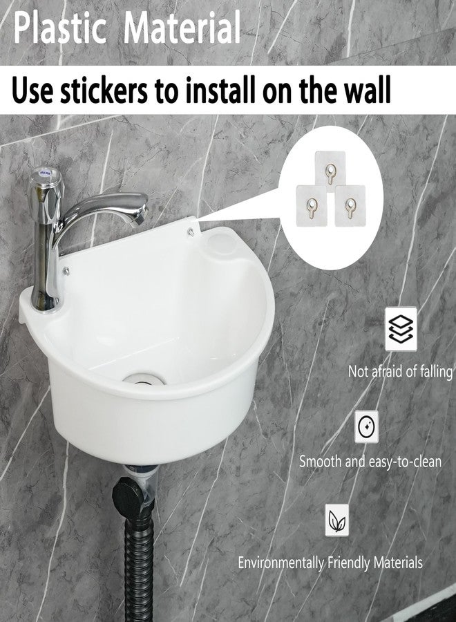 shawoo Small Bathroom Sink Wall Mount Bathroom Sink, No-Drill Installation Self-Adhesive Sink 11.8 x 8.2 Inch with 1.26 Inch Faucet Hole, Mini Plastic Sink for Home, Dorm, Garage - Image 2