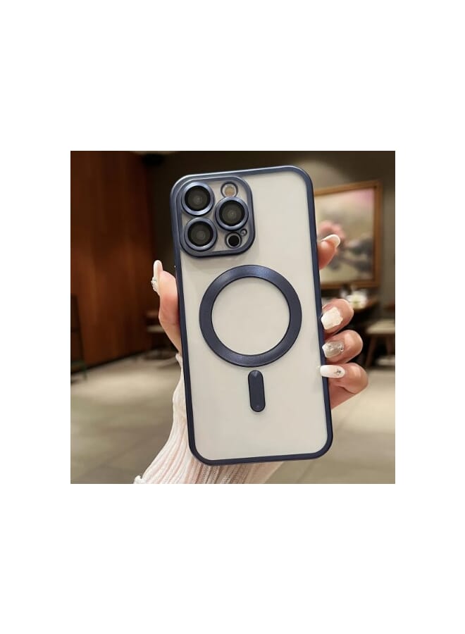 MagSafe Compatible for Apple iPhone 11 Pro Max Clear Case Slim Plating Magnetic Cover Blue - Image 1