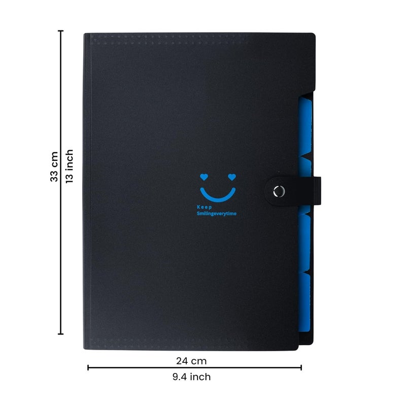 sps 5 Pocket Expanding File Folder Smile Design - Fits A4 & Letter Size Document Organizer, Accordion File Folders, File Holder for Office, School & Home Use - Blue - Image 2
