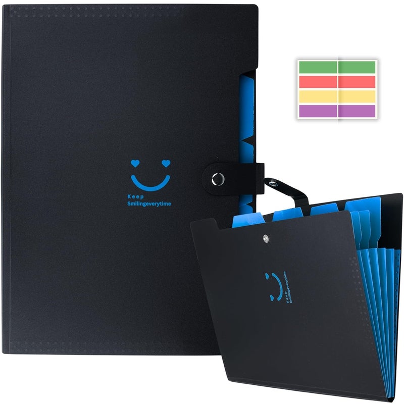 sps 5 Pocket Expanding File Folder Smile Design - Fits A4 & Letter Size Document Organizer, Accordion File Folders, File Holder for Office, School & Home Use - Blue - Image 1