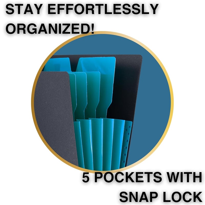 sps 5 Pocket Expanding File Folder Smile Design - Fits A4 & Letter Size Document Organizer, Accordion File Folders, File Holder for Office, School & Home Use - Blue - Image 3