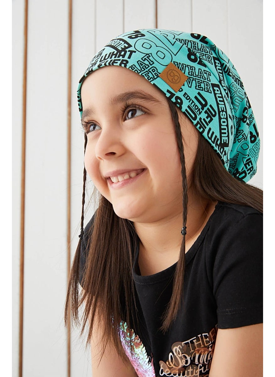 Babygiz Girl Turquoise Black Yarn 4 Season Hat Beanie Buff Soft Combed Cotton  - Image 3