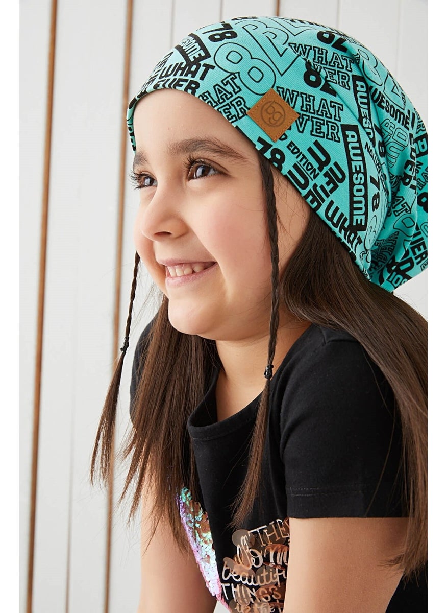 Babygiz Girl Turquoise Black Yarn 4 Season Hat Beanie Buff Soft Combed Cotton  - Image 1
