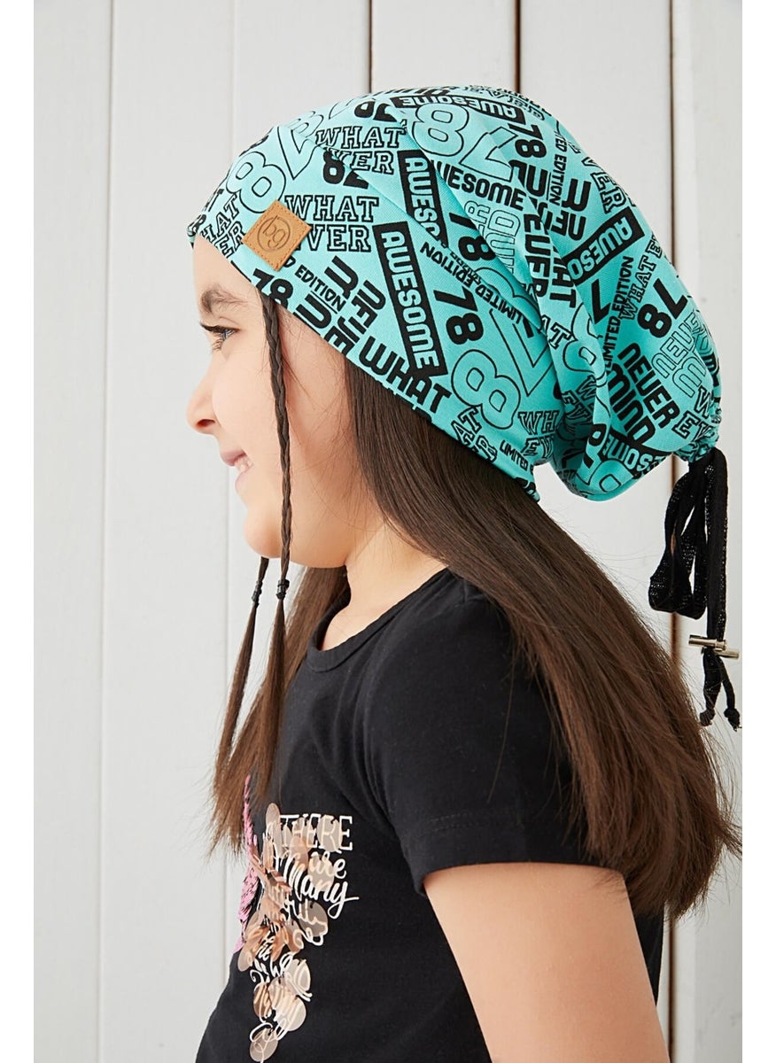 Babygiz Girl Turquoise Black Yarn 4 Season Hat Beanie Buff Soft Combed Cotton  - Image 2