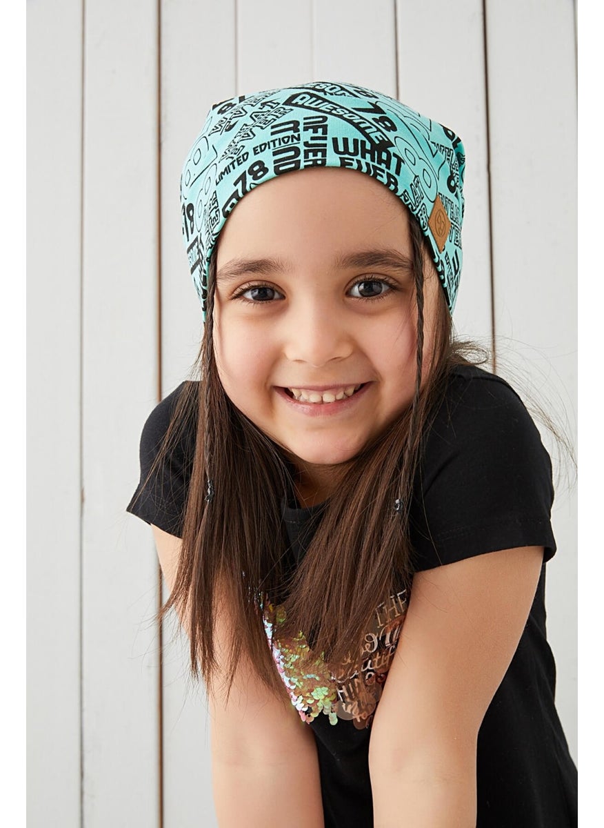 Babygiz Girl Turquoise Black Yarn 4 Season Hat Beanie Buff Soft Combed Cotton  - Image 4
