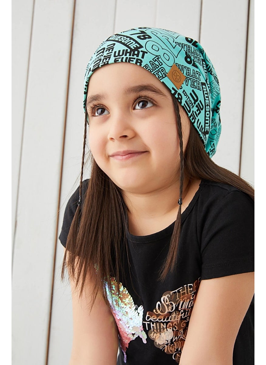 Babygiz Girl Turquoise Black Yarn 4 Season Hat Beanie Buff Soft Combed Cotton  - Image 5