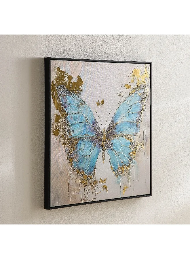 Home Box Fossel Butterfly Framed Canvas with Foil Surface - 60x60x2.5 cm