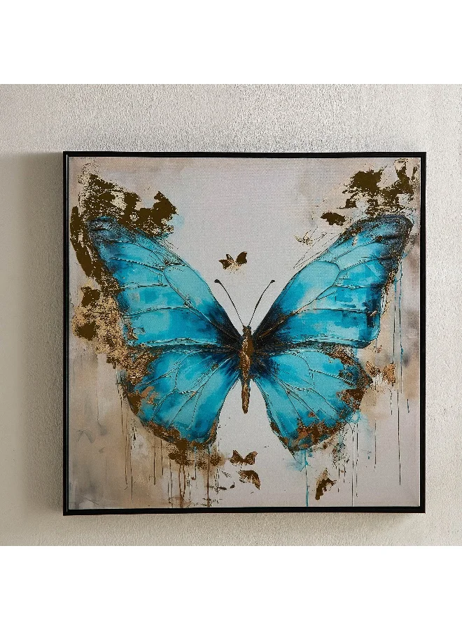 Home Box Fossel Butterfly Framed Canvas with Foil Surface - 60x60x2.5 cm