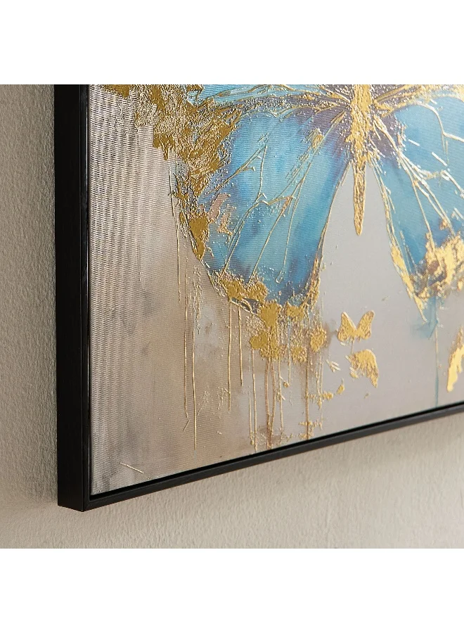 Home Box Fossel Butterfly Framed Canvas with Foil Surface - 60x60x2.5 cm