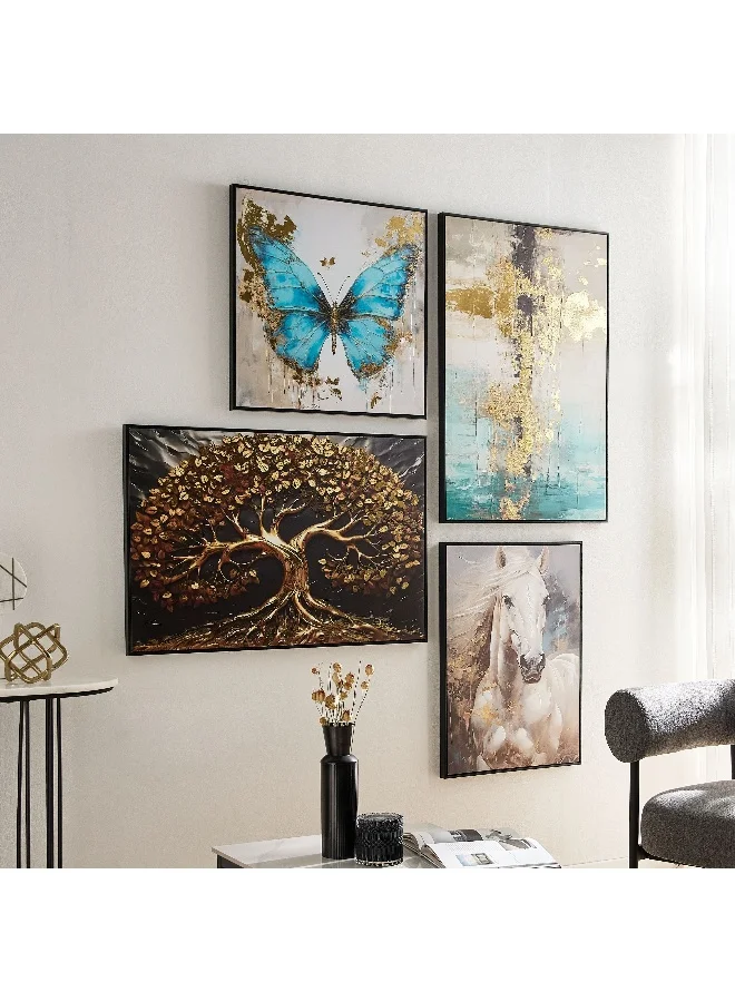 Home Box Fossel Butterfly Framed Canvas with Foil Surface - 60x60x2.5 cm