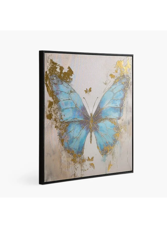Home Box Fossel Butterfly Framed Canvas with Foil Surface - 60x60x2.5 cm