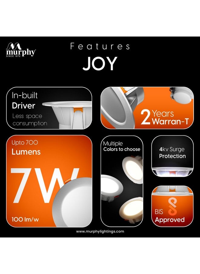MURPHY Murphy Joy 7W LED Down Light, Cool White Light, Round, Pack of 4, Recessed Ceiling LED Light, Suited for 3 inch Junction Box/Concealed Box (2 Years Warranty) - Image 3