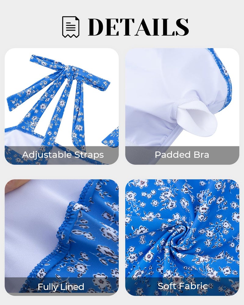 Tempt Me Women Blue White Floral One Piece Swimsuits Ruched Slimming Bathing Suits Vintage Swimwear L - Image 5