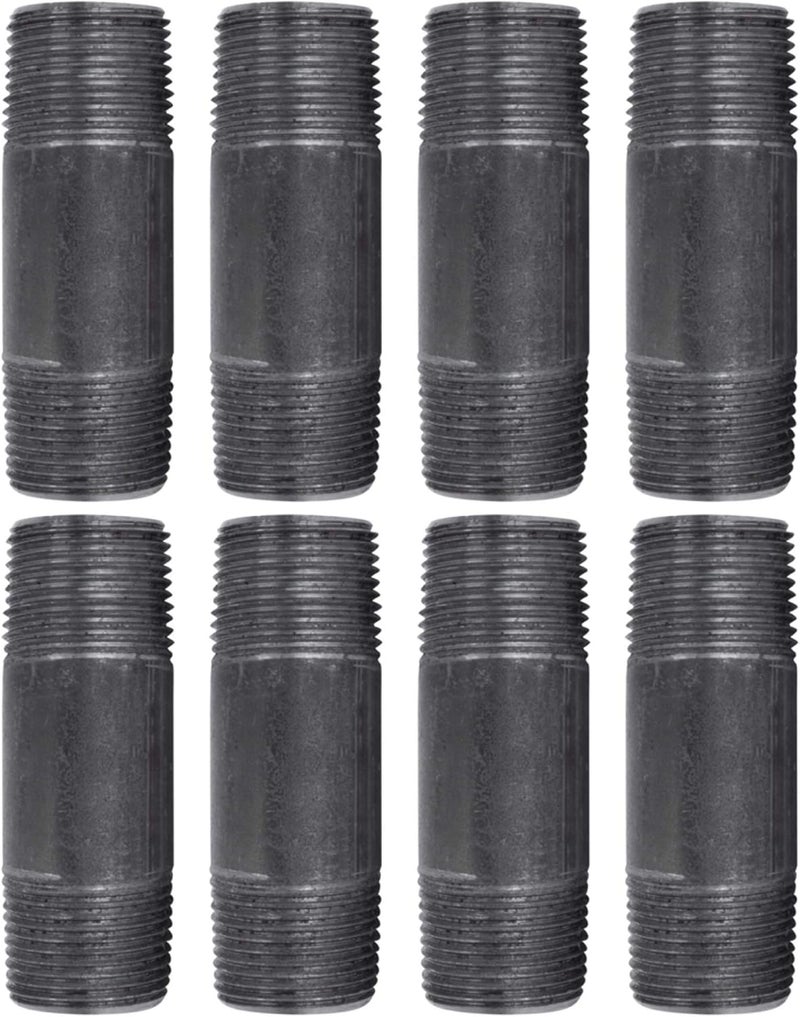 PIPE DECOR 3/4” x 3” Black Steel Plumbing Pipe, Pre Cut, Industrial Steel Grey Fits Standard 3/4 Inch Threaded Black Malleable Iron Fittings, Build Vintage DIY Furniture, 8 Pack - Image 1