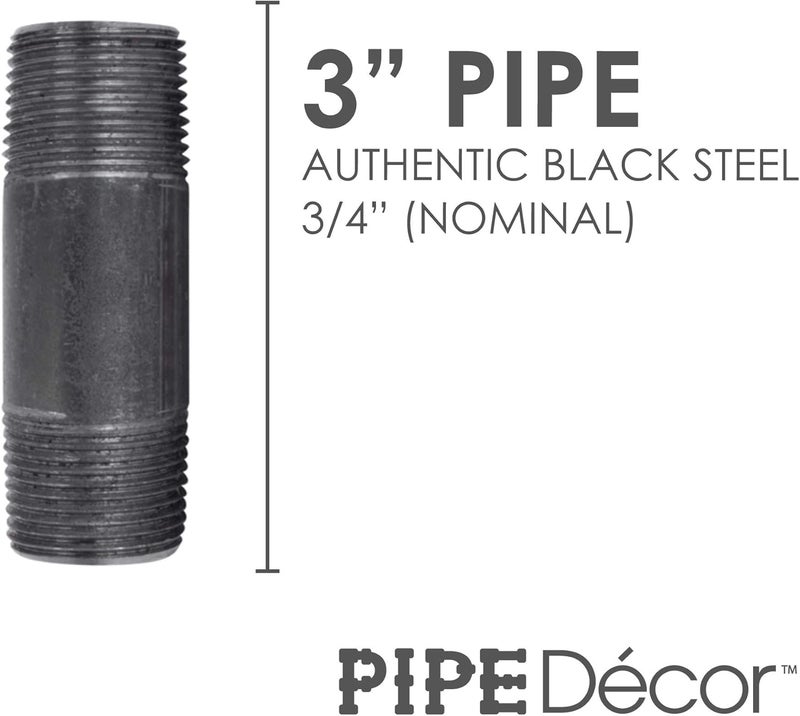 PIPE DECOR 3/4” x 3” Black Steel Plumbing Pipe, Pre Cut, Industrial Steel Grey Fits Standard 3/4 Inch Threaded Black Malleable Iron Fittings, Build Vintage DIY Furniture, 8 Pack - Image 2