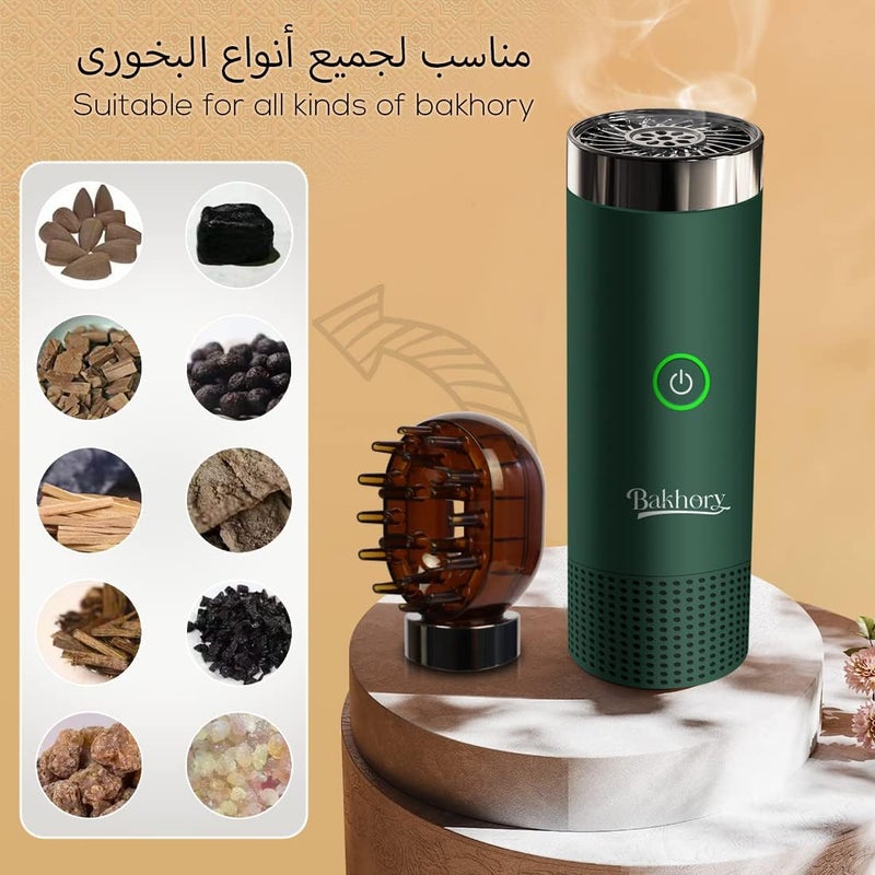 موقد بخور كهربائي عربي مع مشط قابل لإعادة الشحن عبر USB، موزع عطر USB، حامل بخور كهربائي، أخضر - Image 4