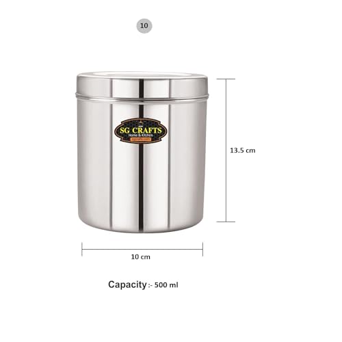 SG CRAFTS Stainless Steel Vertical Canisters/Ubha Dabba/Storage Containers/Deep Dabba. (500 ml) - Image 2