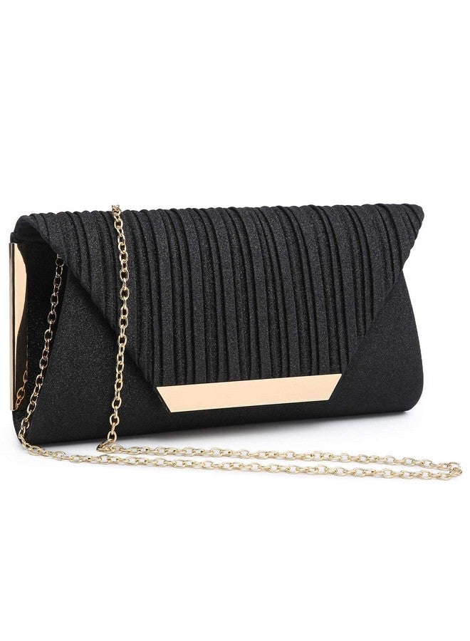 DASEIN حقيبة كلاتش مسائية للنساء مع لمعة لحفلات التخرج والزفاف والاحتفالات مع حزام سلسلة وحقيبة كتف (أسود) - Image 1