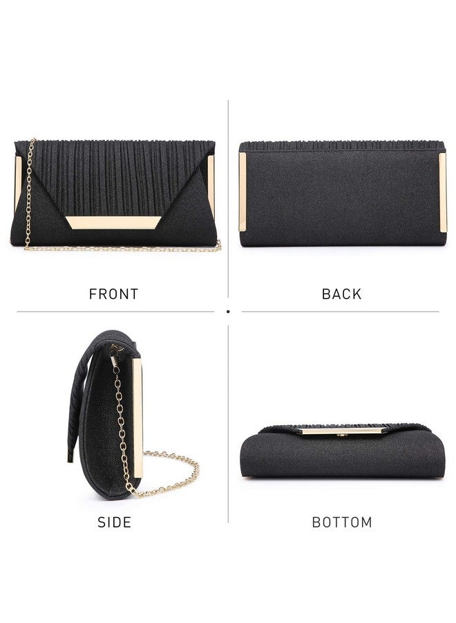 DASEIN حقيبة كلاتش مسائية للنساء مع لمعة لحفلات التخرج والزفاف والاحتفالات مع حزام سلسلة وحقيبة كتف (أسود) - Image 3