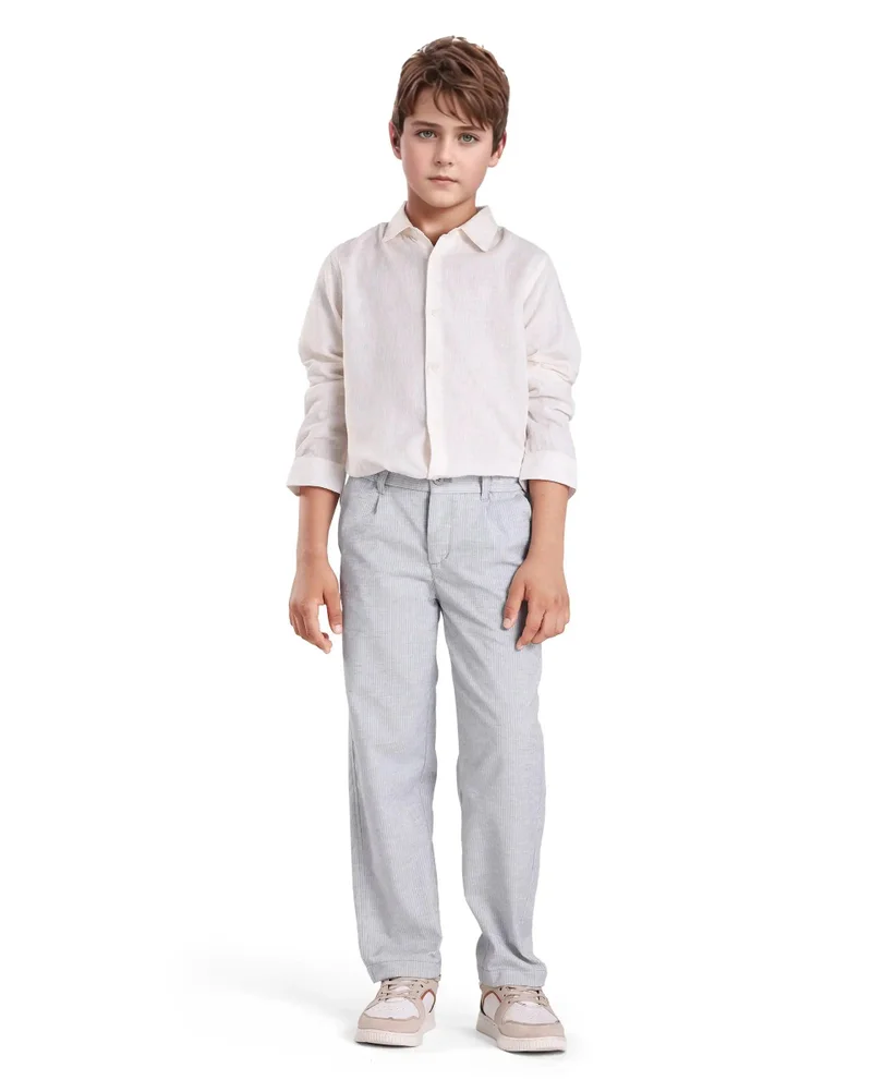 Rare Ones Rare Ones Kids Jin Light Green Polyester Striped Button & Zip Closure Regular Fit Trouser