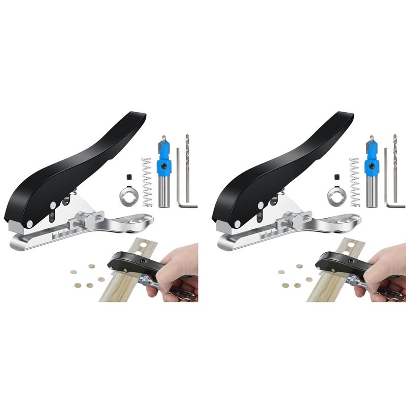Serplex Manual Hole Punch Kit Heavy Duty Spring Loaded 10mm Size Maximum Thickness 1.2mm Tool for Wooden Edge Bands Plastic Sheets Paper with Drill Stop Collar 2 PCS - Image 1