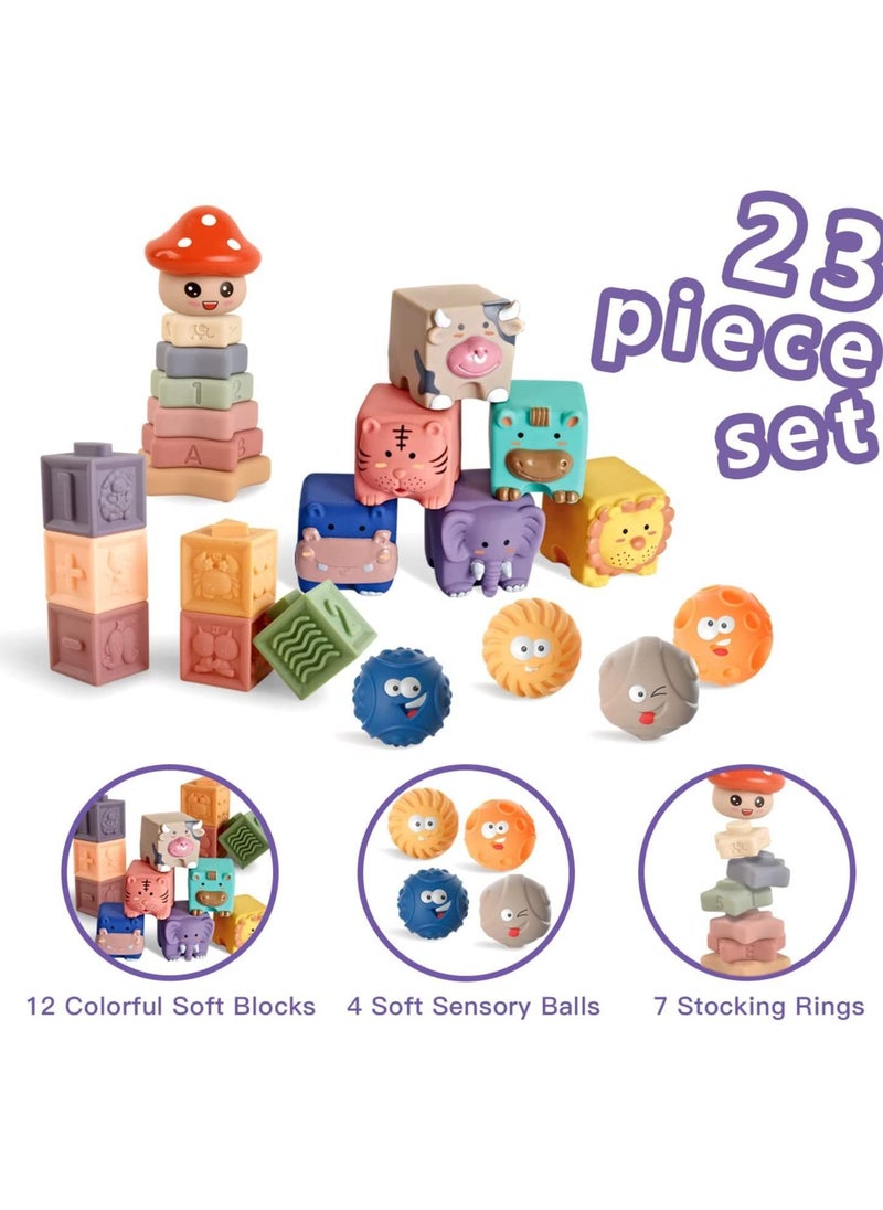 erorex - Baby Toys Soft Stacking Building Blocks Set Montessori Toys Stacking Building Blocks & Soft Infant Teething Toys & Sensory Balls for Toddlers - Image 1