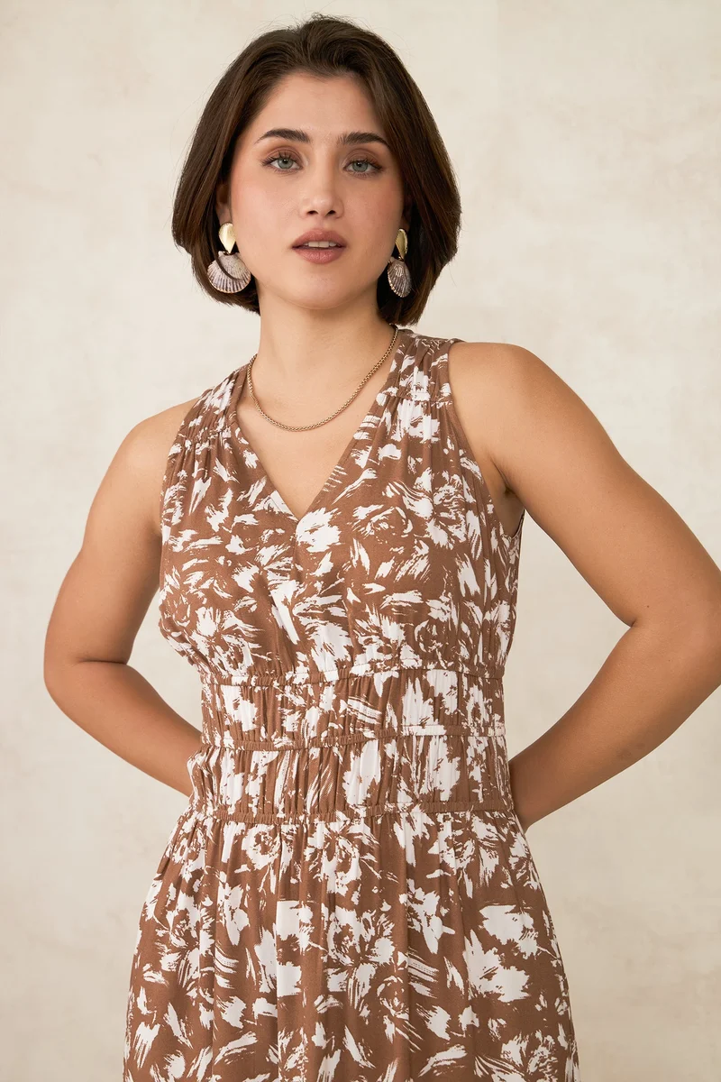 فيرجيو Viscose Floral Daywear Print Gathered Dresses for Women