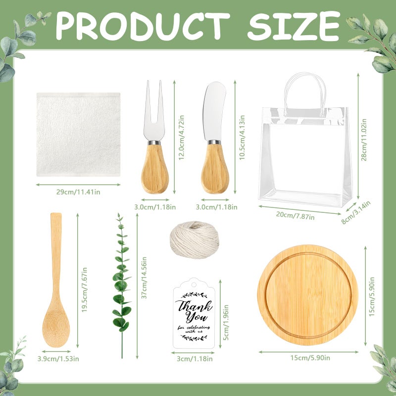 KBDHYY 55Pcs Baby Shower Prizes for Game Winners Adults 6 Sets Wedding Bridal Party Favors for Guests with Bamboo Cheese Board Butter Spreaders Forks Kitchen Towels Thank You Giftï¼ˆRoundï¼‰ - Image 3
