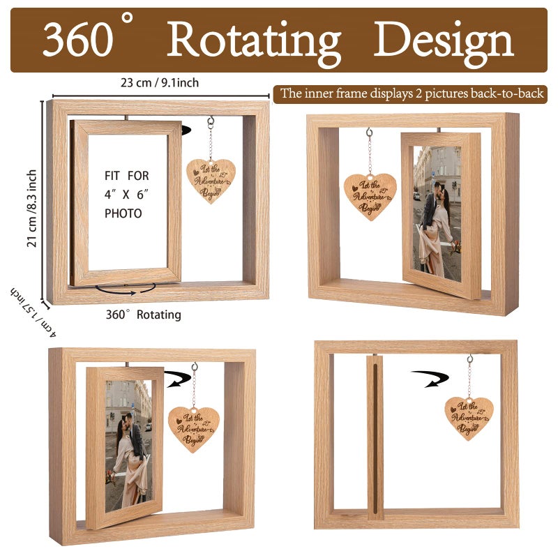 ishine Rotating Floating Let the Adventure Begins Picture Frame, Engagement Gifts for Couples, Rustic 4x6 Floating Picture Frames Cool Wedding Bride to Be Bridal Shower Gifts for Couples Unique 2023 (Romantic Engagement Picture Frames) - Image 4