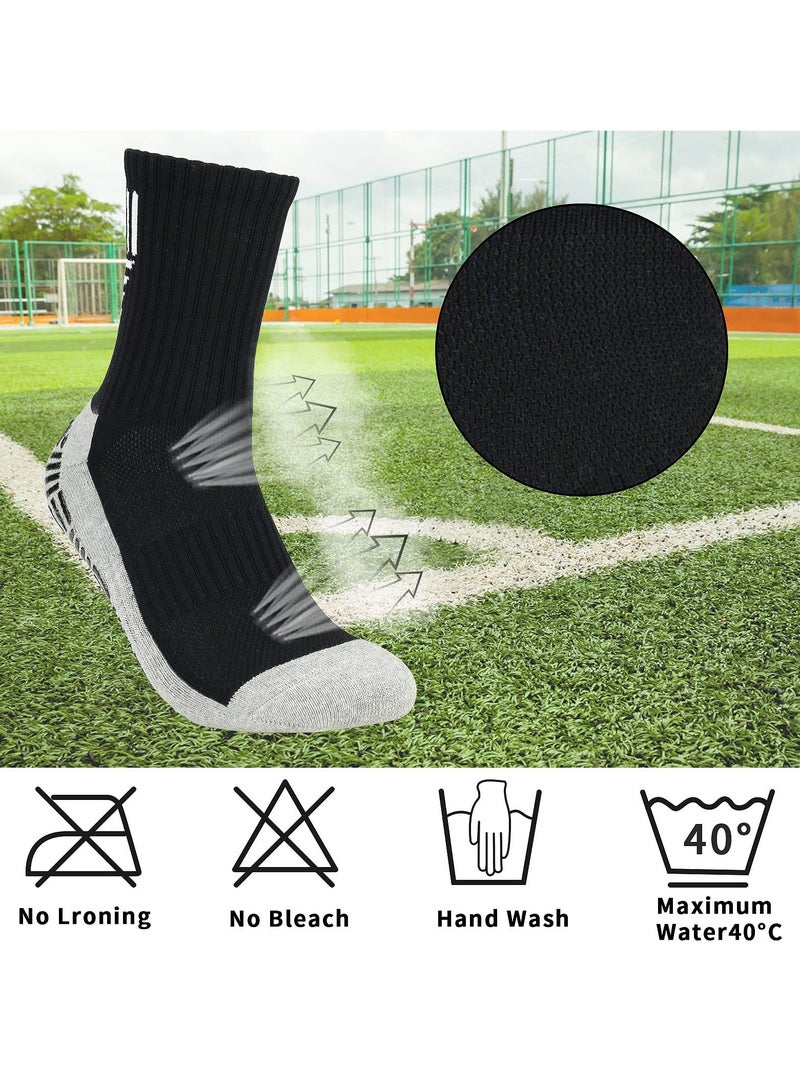 SYOSI 3 Pairs Non-Slip Grip Sports Socks for Men 9-12, Black White Anti-Blister Cushioned Football Trainer Socks with Rubber Dots for Basketball, Tennis, and Athletic Activities  - Image 2