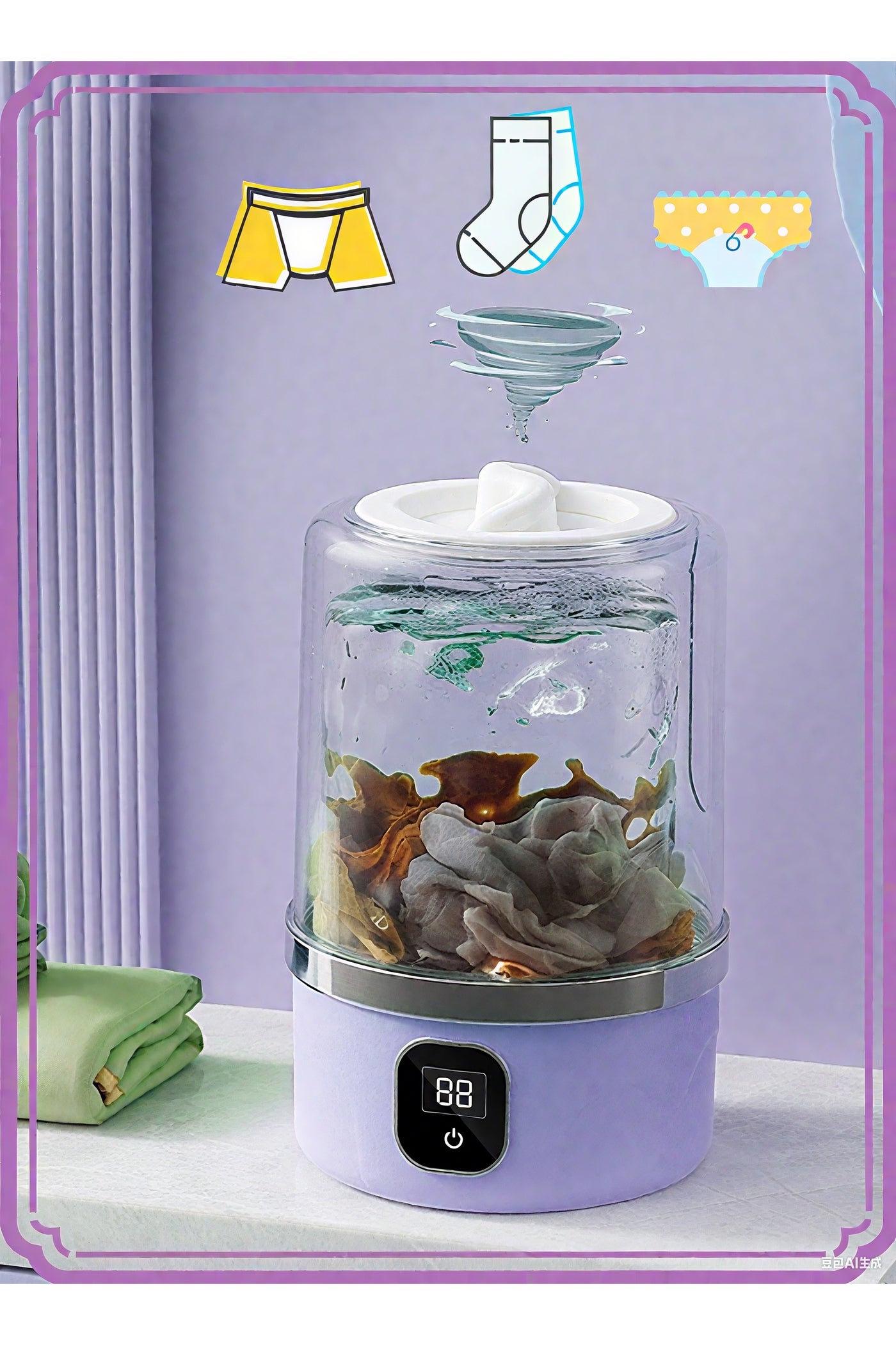 1L Portable Underwear Washer, 2025 Upgraded Mini Washing Machine | Cordless & Rechargeable Laundry Cup for Bra, Underwear, Socks Compact Travel-Friendly Washer