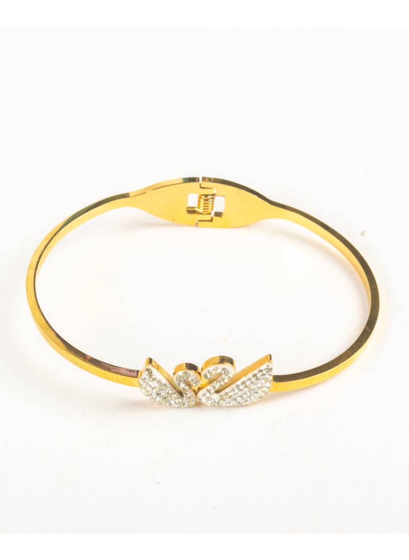 The Black Pearl Accessories Stainless Steel Golden Bracelet with White Zirconic Flamingo 