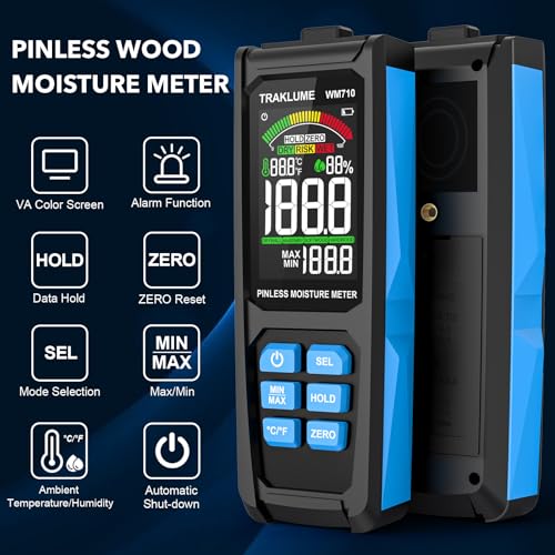 TRAKLUME Wood Moisture Meter for Lumber Pinless Moisture Tester for Drywall with Colorful Screen Moisture Sensor for House Firewood Moisture Detector for Walls Moisture Reader for Wood Wall Water Leak Detector - Image 2