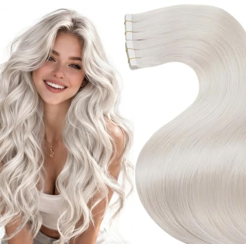 LaaVoo Tape in Hair Extensions Blonde Human Hair Tape in Extensions #60 Platinum Blonde Hair-Extension Tape on Real Human Short Hair 20pcs 40g 14 Inch - Image 1