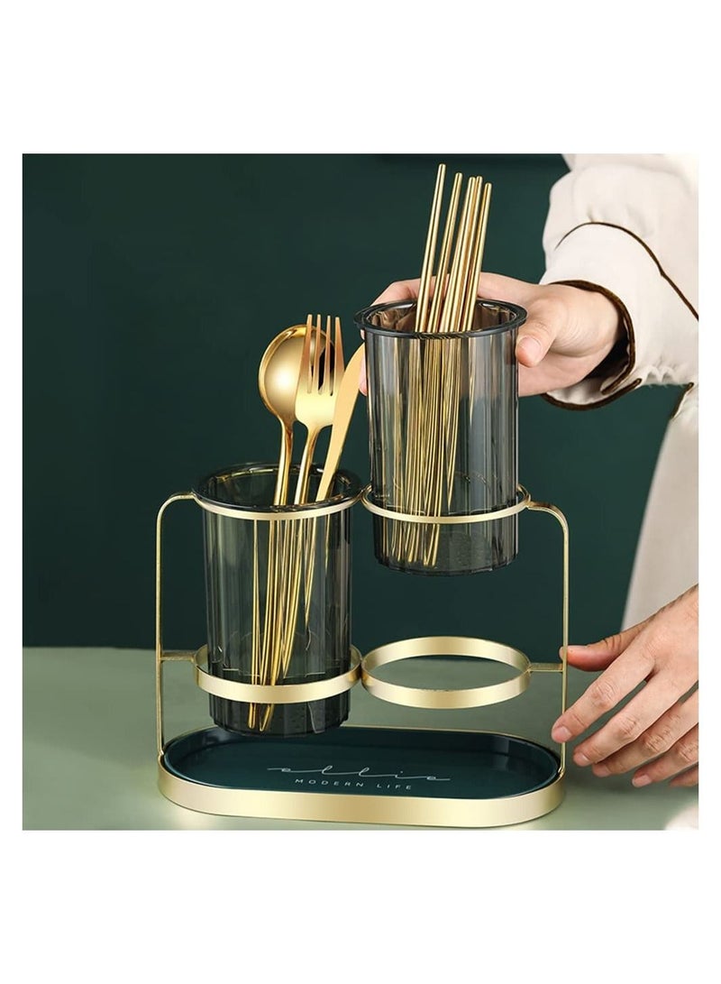 Arabest Kitchen Utensil Holder Organizer for Countertop,2 Detachable Plastic Green Cups with Gold Iron Frame Utensil Caddys,Cooking Utensil Holder for Counter  - Image 2