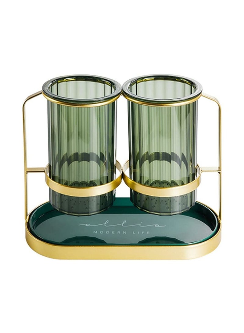 Arabest Kitchen Utensil Holder Organizer for Countertop,2 Detachable Plastic Green Cups with Gold Iron Frame Utensil Caddys,Cooking Utensil Holder for Counter  - Image 1