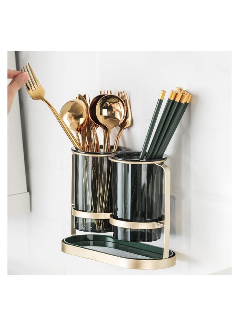 Arabest Kitchen Utensil Holder Organizer for Countertop,2 Detachable Plastic Green Cups with Gold Iron Frame Utensil Caddys,Cooking Utensil Holder for Counter  - Image 3