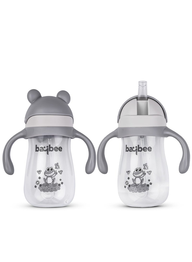 BAYBEE Insulated Baby Sippy Cup for Kids 300 ml | Anti Spill Sipper Bottle with 360 Weighted Straw & Rotating Handle | V Type Straw Bottle BPA Free & Non Toxic for Toddler 6+Months (Grey) - Image 1