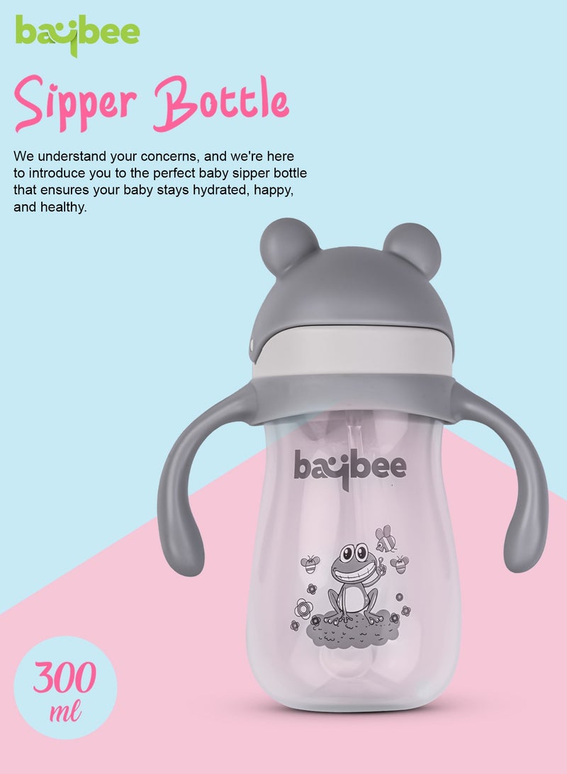 BAYBEE Insulated Baby Sippy Cup for Kids 300 ml | Anti Spill Sipper Bottle with 360 Weighted Straw & Rotating Handle | V Type Straw Bottle BPA Free & Non Toxic for Toddler 6+Months (Grey) - Image 2