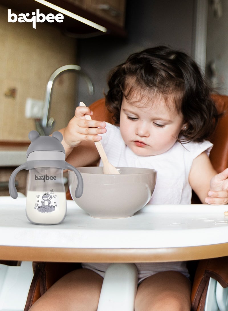 BAYBEE Insulated Baby Sippy Cup for Kids 300 ml | Anti Spill Sipper Bottle with 360 Weighted Straw & Rotating Handle | V Type Straw Bottle BPA Free & Non Toxic for Toddler 6+Months (Grey) - Image 3