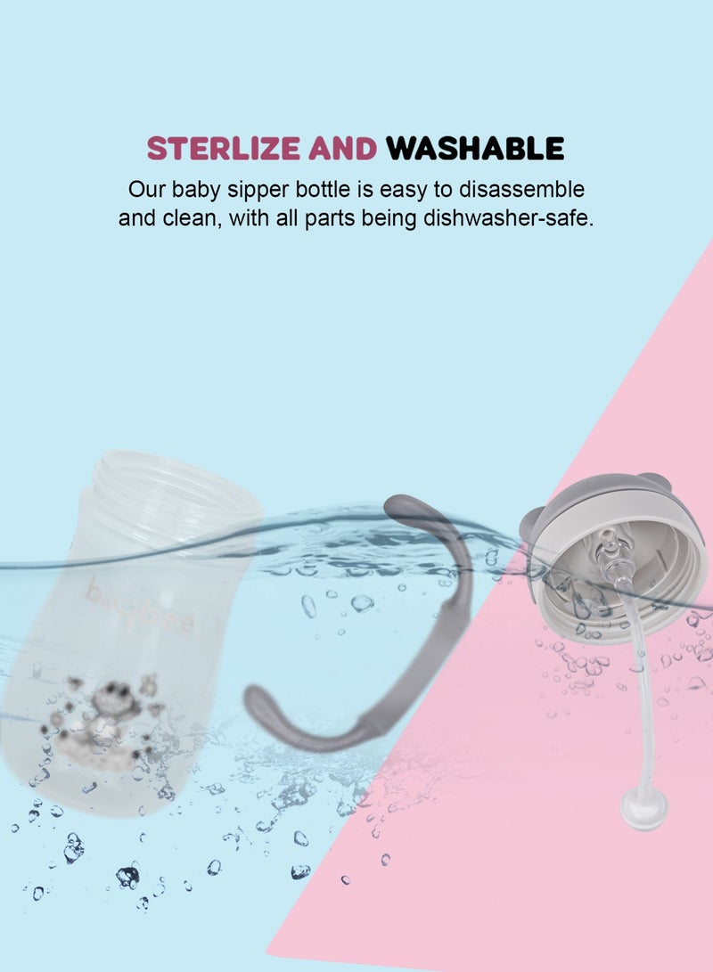BAYBEE Insulated Baby Sippy Cup for Kids 300 ml | Anti Spill Sipper Bottle with 360 Weighted Straw & Rotating Handle | V Type Straw Bottle BPA Free & Non Toxic for Toddler 6+Months (Grey) - Image 4