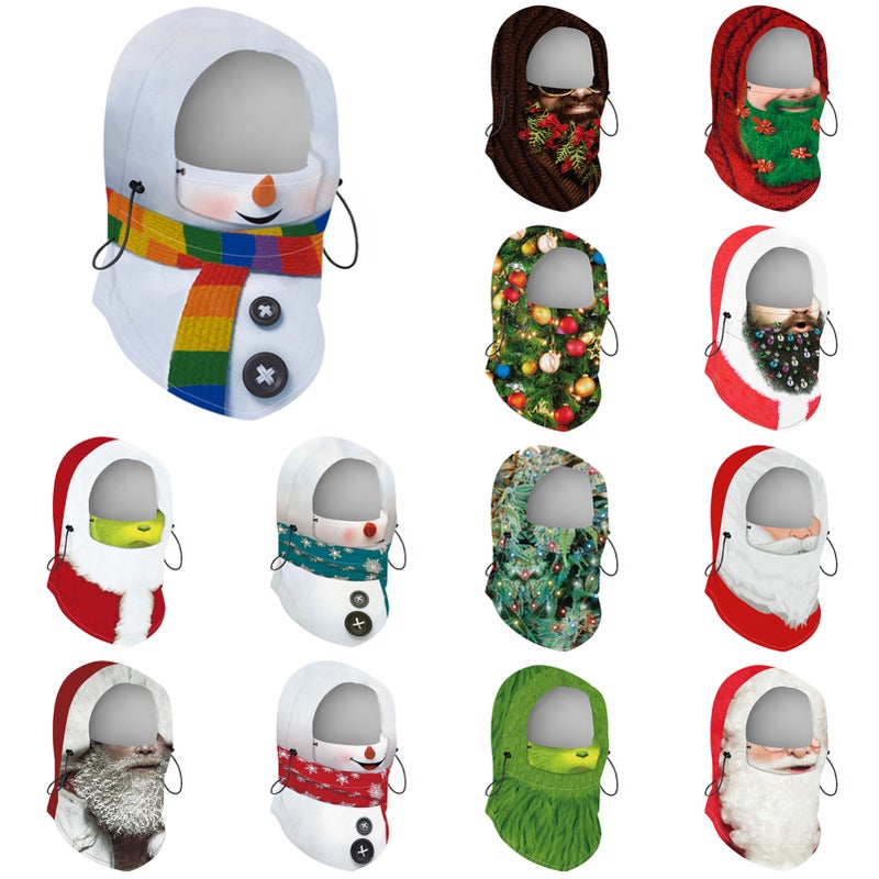 Kids Adult Balaclava Christmas Print Adjustable Warm Polar Fleece Snowboarding Skiing Outdoors Face Shield - Image 4