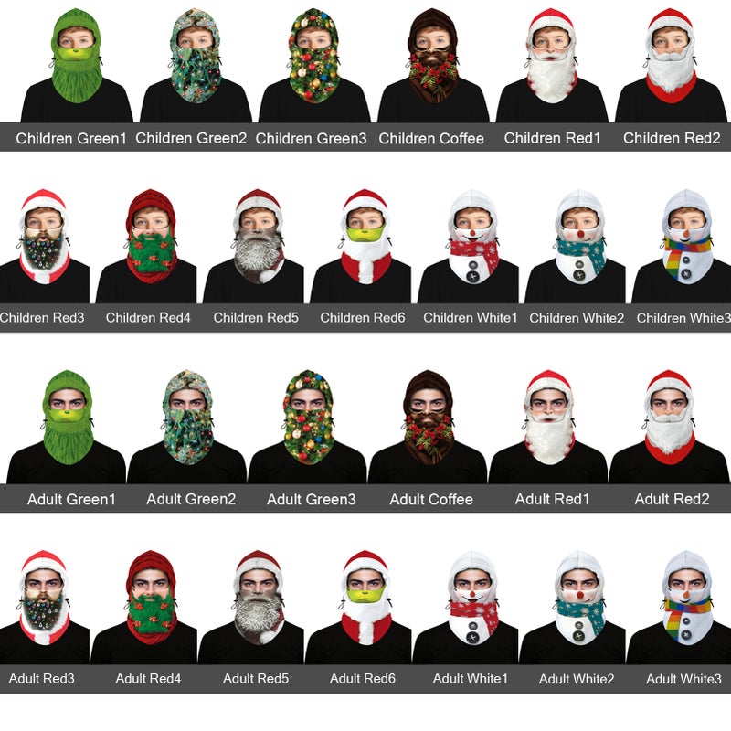Kids Adult Balaclava Christmas Print Adjustable Warm Polar Fleece Snowboarding Skiing Outdoors Face Shield - Image 2