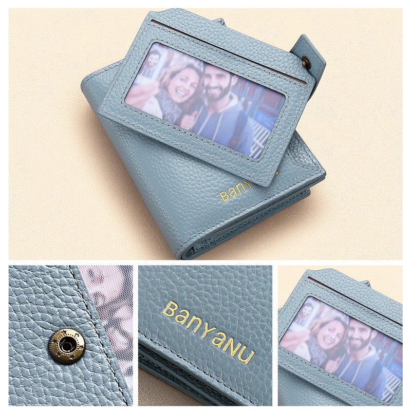 بانيانو محافظ نسائية صغيرة وأنيقة، مزودة بتقنية RFID مضادة للسرقة، مصنوعة من الجلد الطبيعي، قابلة للطي، مع نافذة لبطاقة الهوية (عنابي) - Image 4