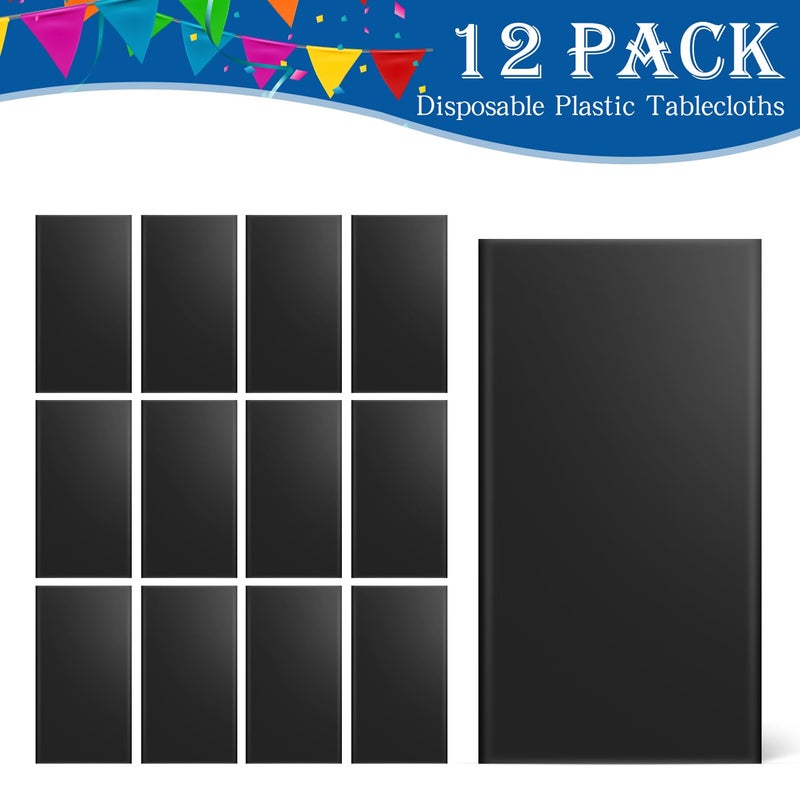 YSYJ 12 Pack Black 54 x 108 Inch Disposable Plastic Tablecloths Rectangular Table Cloth Plastic Table Cover for Parties - Image 4