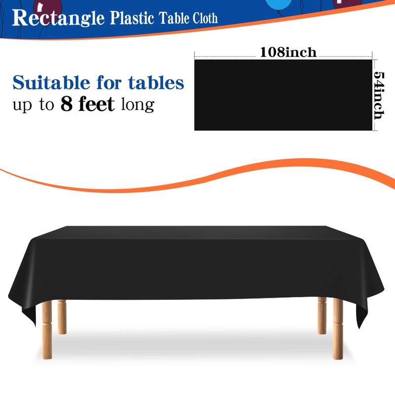 YSYJ 12 Pack Black 54 x 108 Inch Disposable Plastic Tablecloths Rectangular Table Cloth Plastic Table Cover for Parties - Image 2